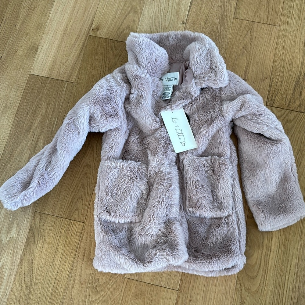 Liv & Lottie faux fur girls coat size 6 NWT in mauve (purple)